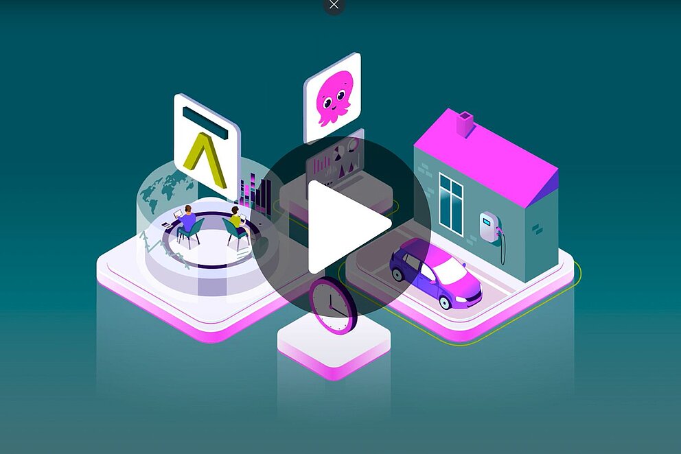 Animation zum Projekt Octoflex BW mit farbigen Icons auf grünem Hintergrund