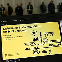 Das Bild zeigt eine Nachaufnahme einer Powerpoint-Präsentationsfolie zum Kommunentag auf der i-Mobility 2025.