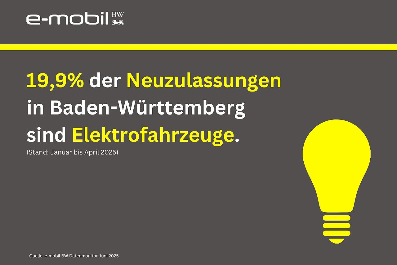 19,9% der Neuzulassungen in Baden-Württemberg sind Elektrofahrzeuge.